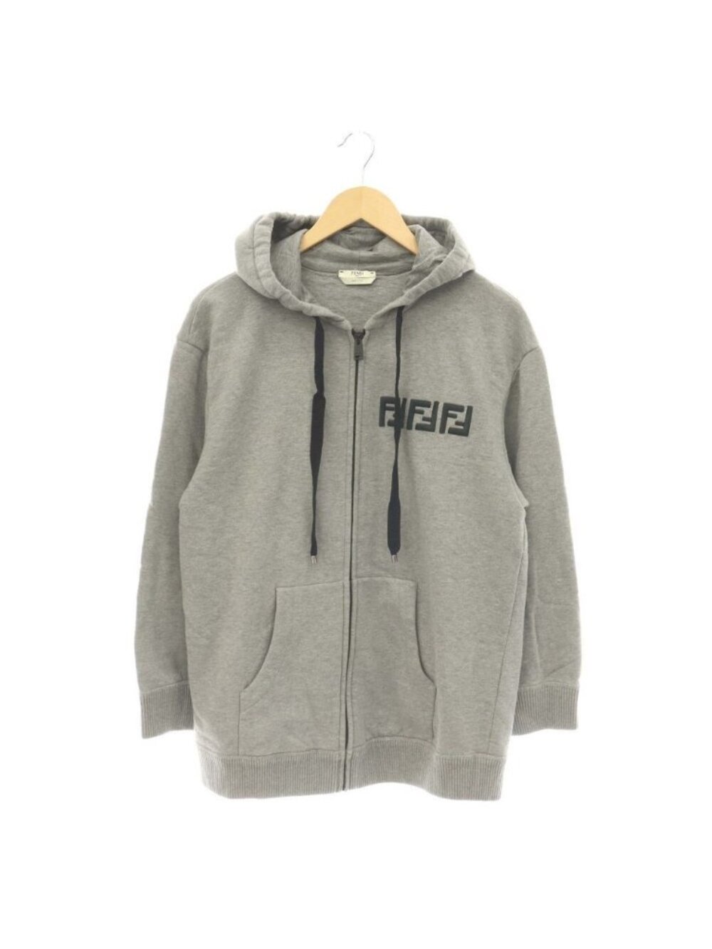 Fendi Zucca Back Sequin Zip Up Hoodie Sweatshirt Logo Embroidery Gray XS